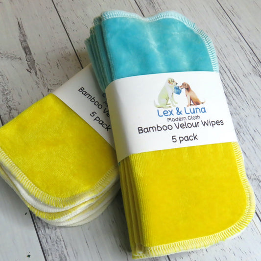 Yellow Lex & Luna Blue - Bamboo Velour Cloth Wipes